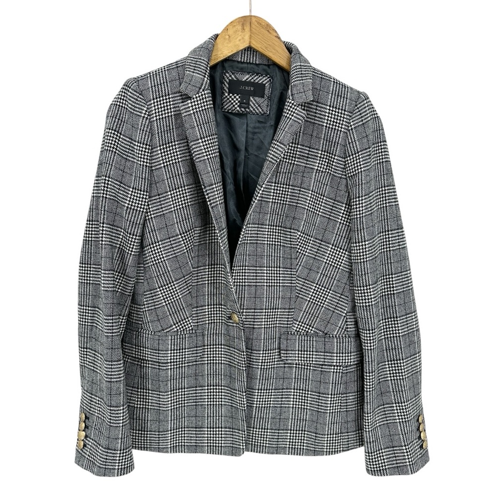 J. Crew Black and White Glen Plaid Blazer